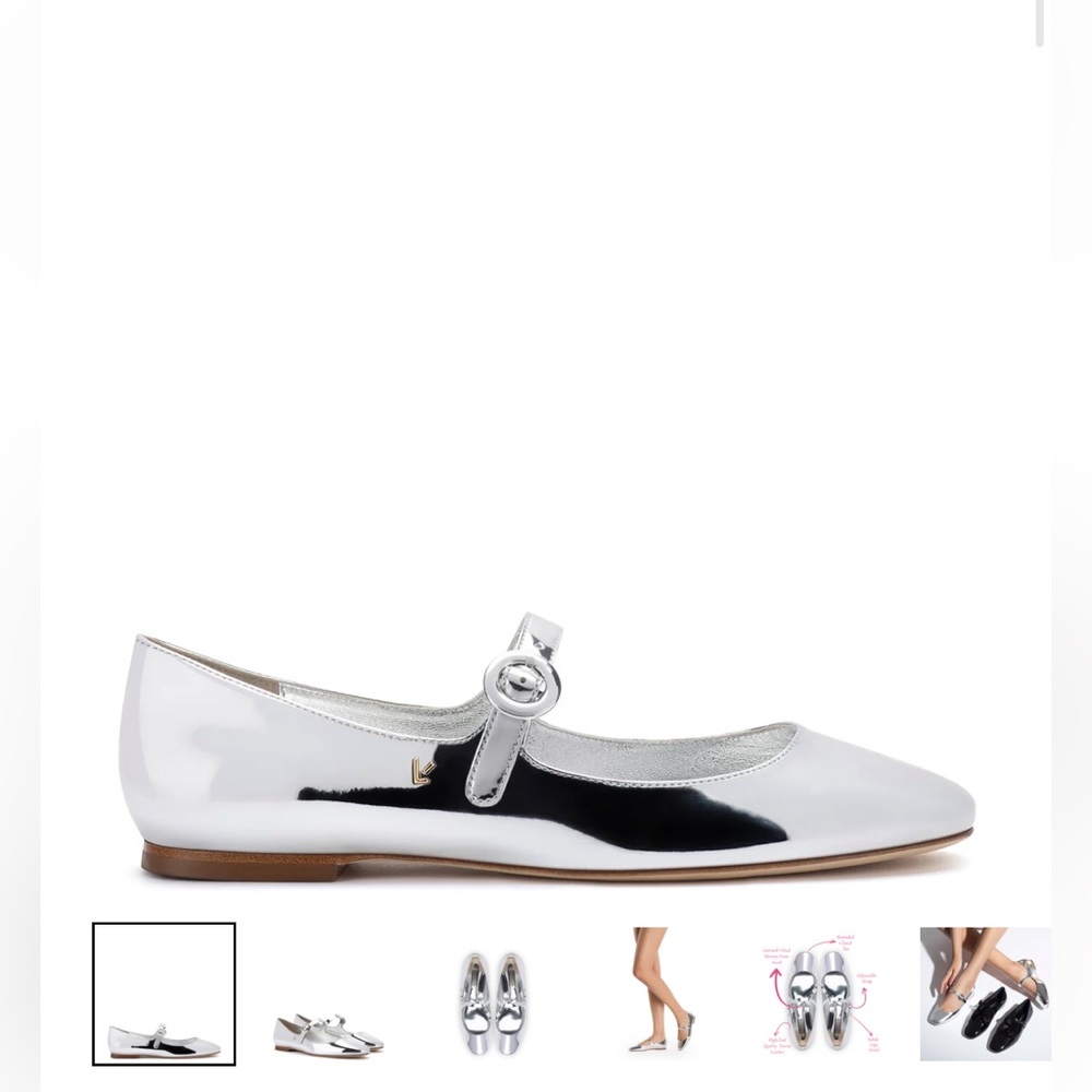 Larroude Blair Mary Jane Ballet Flat in silver speccio leather size 7.5
